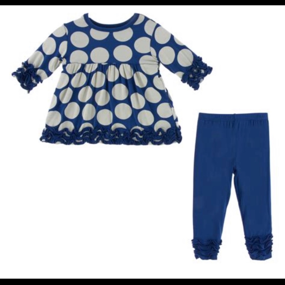Kickee Pants navy mod dot long sleeve babydoll set